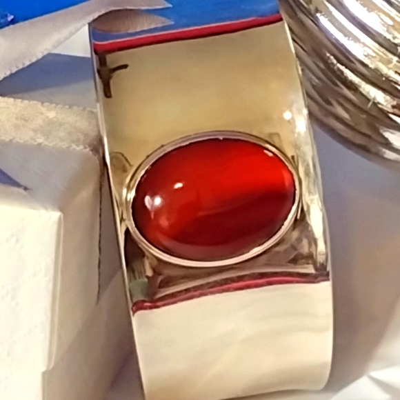 Carnelian Heavy Sterling Silver Bangle - Picture 2 of 12
